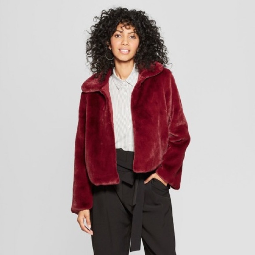 Burgundy Faux Fur Jacket